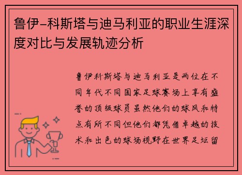 鲁伊-科斯塔与迪马利亚的职业生涯深度对比与发展轨迹分析